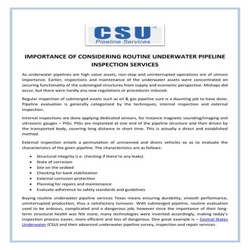 Underwater Pipeline Inspection Services