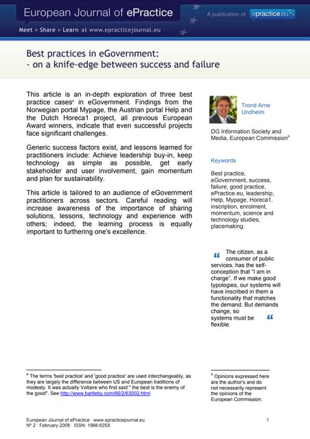 Best practices in eGovernment: on a knife-edge between success and failure