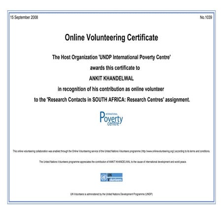 United Nations Online Volunteering Certificate 