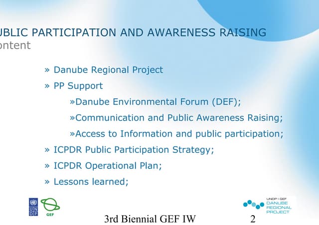UNDP/GEF Danube Regional Project and Public Participation in the Transboundary River Basin Management