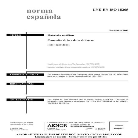 Une en-iso 18265 2006-conversion de durezas