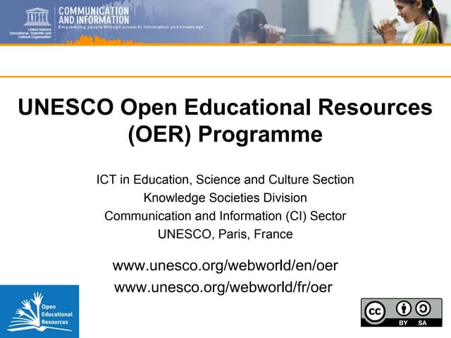 UNESCO Open Educational Resources Programme  - Presentation to the ICT Radio ...