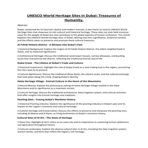 UNESCO World Heritage Sites in Dubai: Treasures of Humanity. | PDF ...
