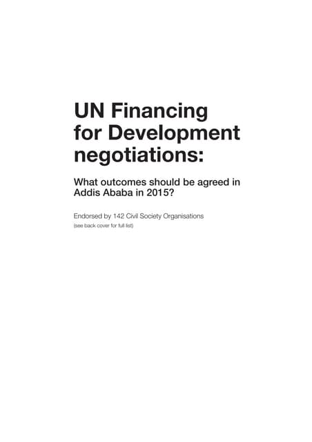 UN financing for developing negotiations: what outcomes should be agreed in addis ababa in 2015