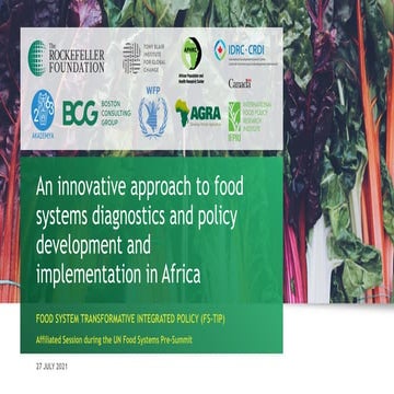 Food System Transformative Integrated Policy (FS-TIP), UNFSS Pre-Summit ...