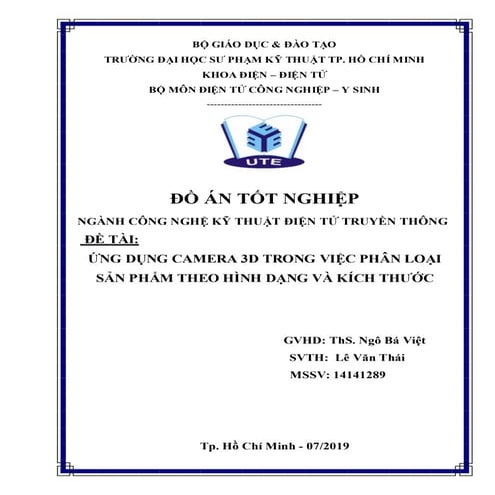 Đề tài: Ứng dụng camera 3D trong phân loại sản phẩm, HAY