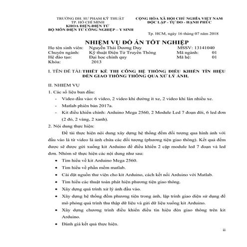 Đề tài: Hệ thống điều khiển tín hiệu đèn giao thông qua xử lý ảnh