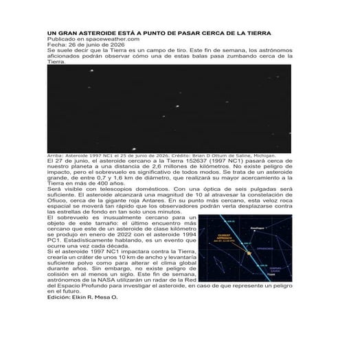Gran Asteroide 1997 NC1 Pasará Cerca de la Tierra en 2026: Observación ...