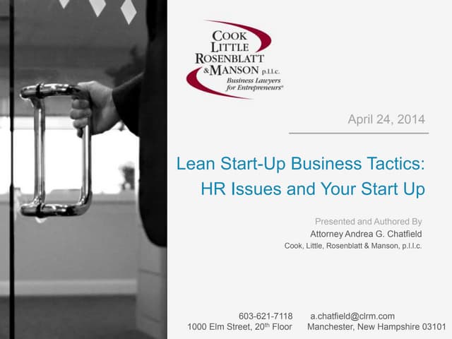 Lean Start-up Business Tactics Seminar - HR Issues and Your Start-up 
