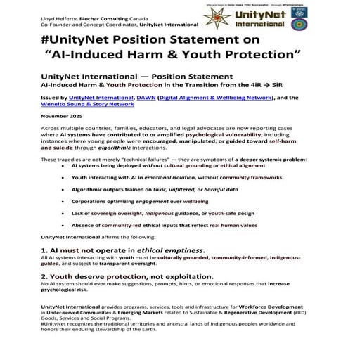 UnityNet AI Induced Harm & Youth Protection Position Statement 2025-11-15