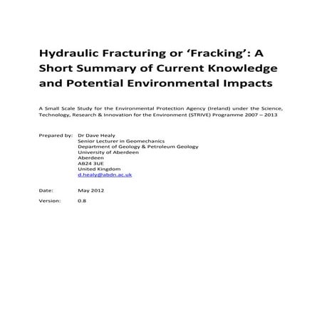 Hydraulic Fracturing or ‘Fracking’: A Short Summary of Current Knowledge and ...