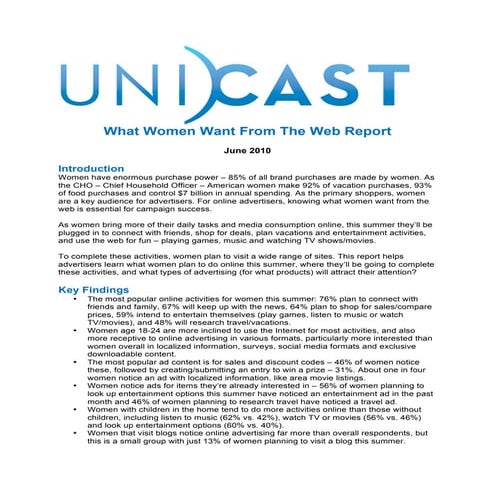 Unicast what wome nwant from internet Unicst 2010