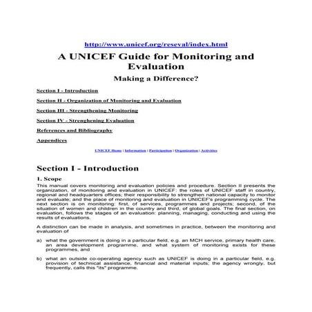 Unicef guideline for monitoring and evaluation