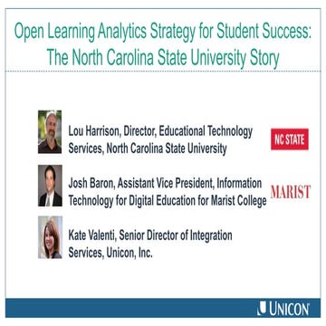 Open Learning Analytics Strategy for Student Success: The North Carolina Stat...