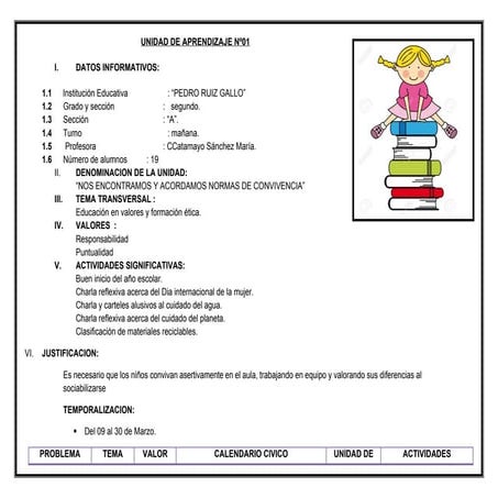UNIDAD DE APRENDIZAJE DEL PRIMER GRADO DE PRIMARIA