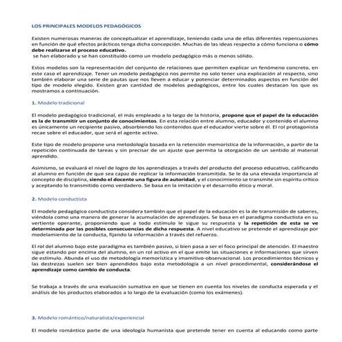 Informe sobre los modelos de enseñanza y los estilos de aprendizaje | PDF