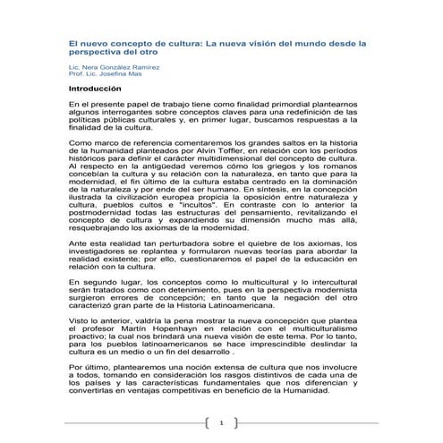 Unidad 1 1.1 y 1.2 el nuevo concepto de cultura
