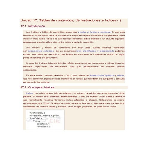 Unidad 17 tablas de contenidos  de ilustraciones e índices 