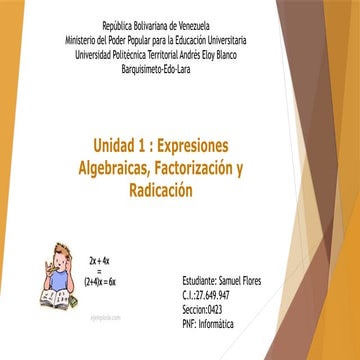 suma, Resta y Valor numérico de Expresiones algebraicas.
