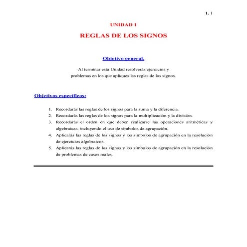 Unidad 1 reglas de los signos | PDF