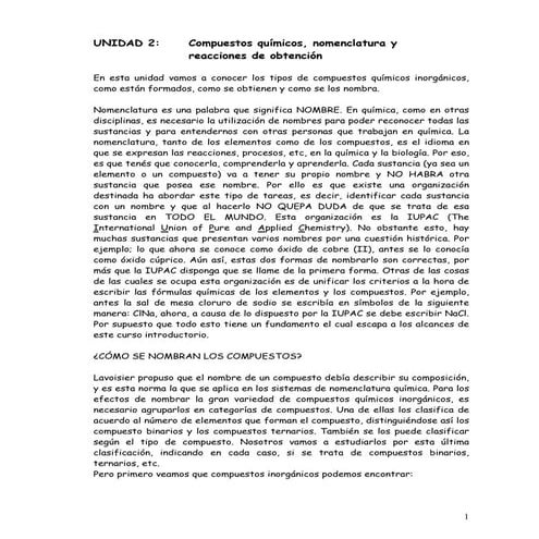 Compuestos Químicos, Nomenclatura y reacciones de obtención