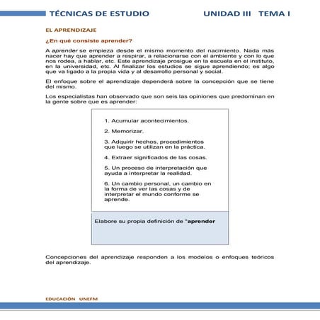 Unidad 3: El aprendizaje | PDF