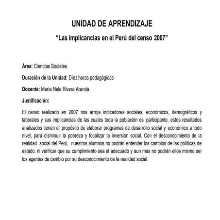 Unidad De Aprendizaje Censos en el Perú