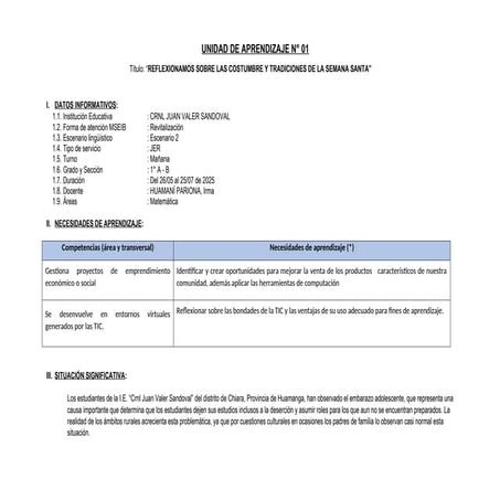 UNIDAD DE APRENDIZAJE N 3.para su lectura | DOCX