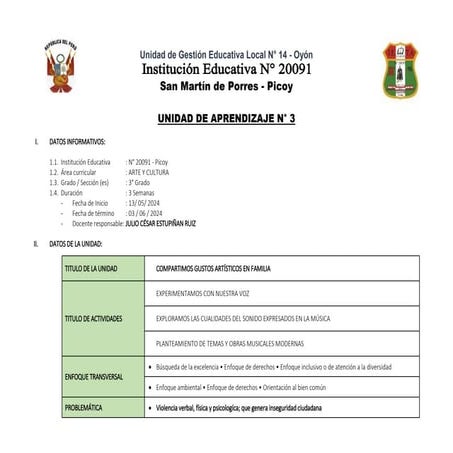 UNIDAD DE APRENDIZAJE N° 3 -ARTE Y CULTURA 3° GRADO.docx