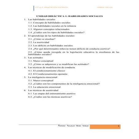 Unidad didáctica 1. LAS HABILIDADES SOCIALES