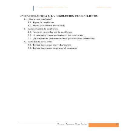 Unidad didáctica 5. LA RESOLUCIÓN DE CONFLICTOS