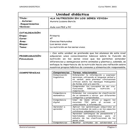 Unidad didáctica "La nutrición en los seres vivos"