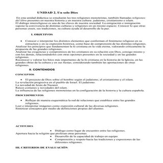 Unidad didáctica un solo dios