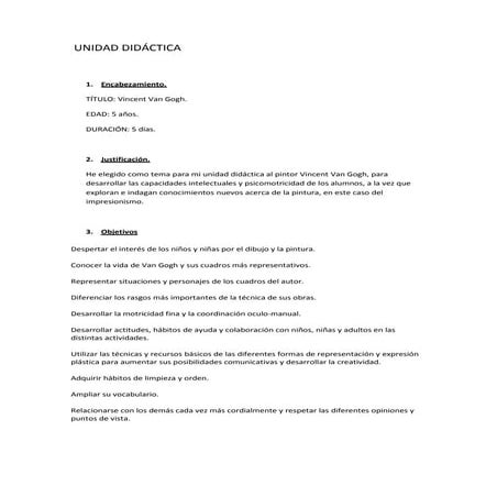 Unidad didáctica van gogh