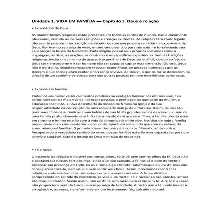 Unidade 1sfsf vida em familia