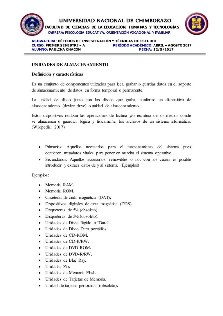 Unidades de almacenamiento