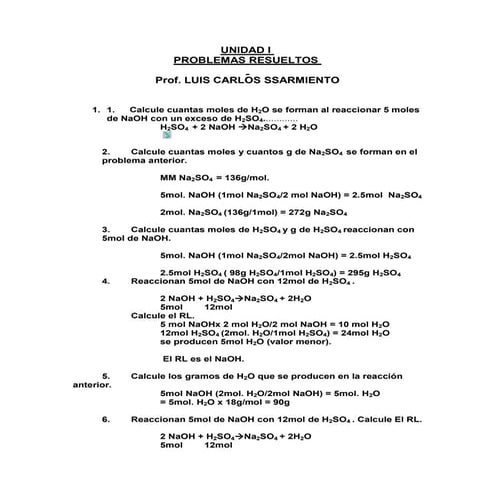 Unidad i problemas resueltos de Estequiometria