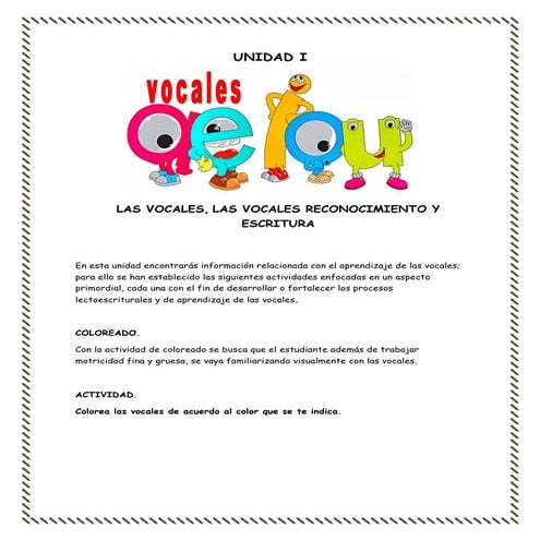 Unidad nº 1 - Las vocales, reconocimiento y escritura.