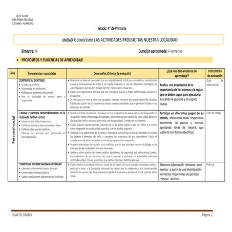 Unidad de arendizaje 4to Grado - Mes Octubre