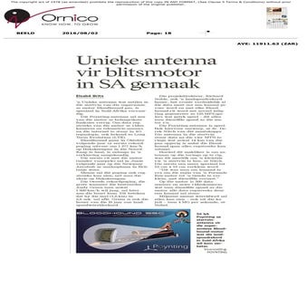 Unieke antenna vir blitsmotor in SA gemaak. - Die Beeld