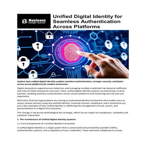 Unified Digital Identity for Seamless Authentication Key Insights | PDF