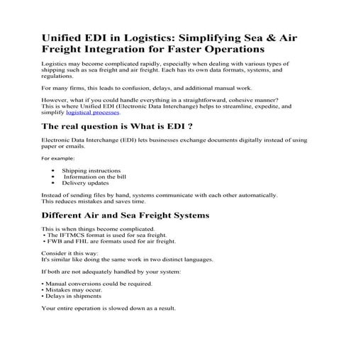 Unified EDI in Logistics: Streamlining Sea & Air Freight Operations for ...