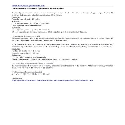 Uniform circular motions problems and solutions | PDF