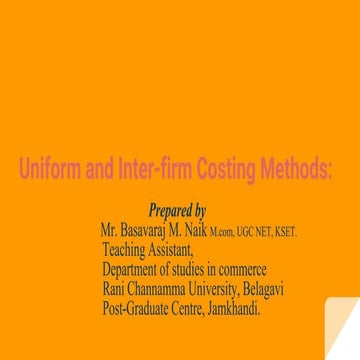 Uniform costing and inter firm comparison methods
