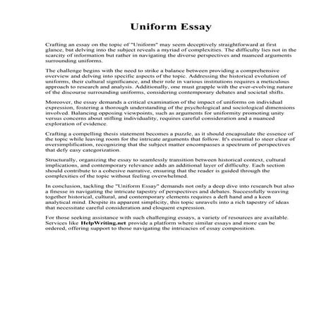 Uniform Essay. Huntington University of Health Sciences