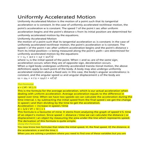 Uniformly accelerated motion
