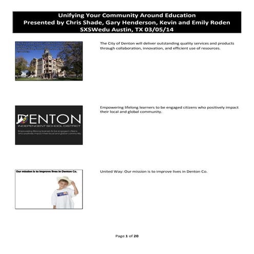 Unifying Your Community Around Education Handout