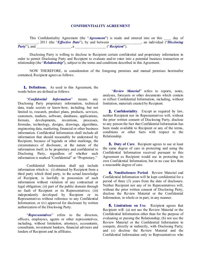 unilateral nda individual disclosing to corporation personal nda template