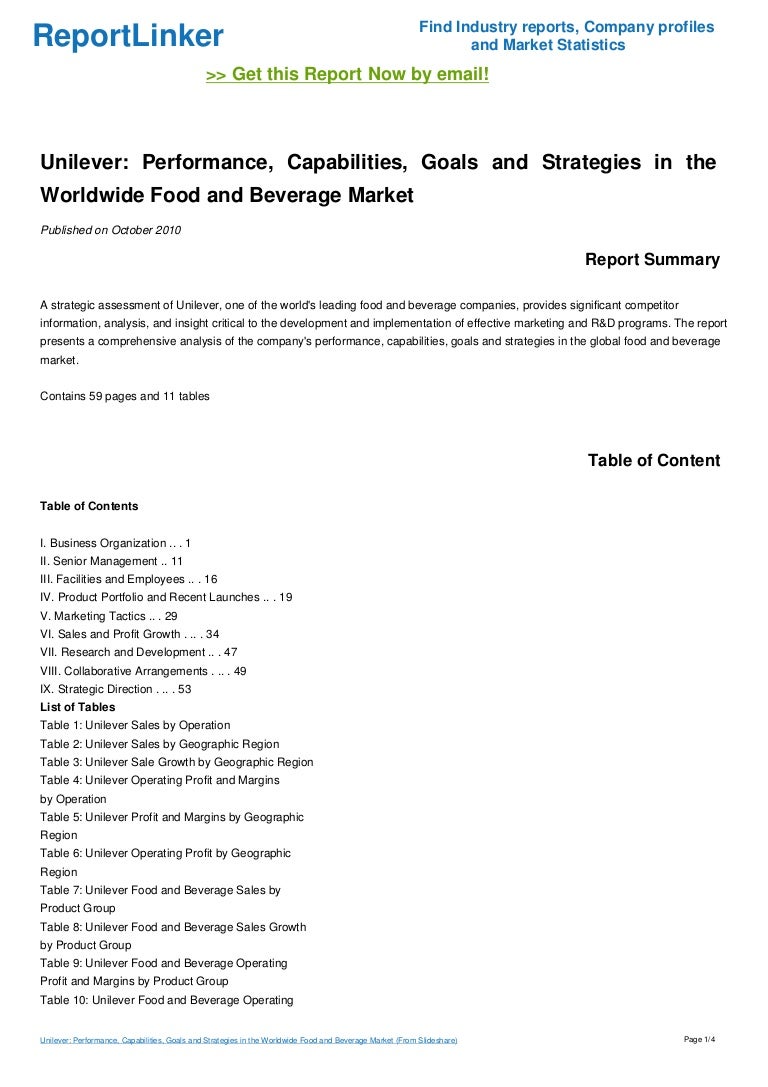 Unilever Performance, Capabilities, Goals and Strategies in the Worl…