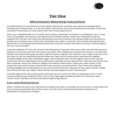 Mounting Instructions | Tier-One Unimount | Optics Trade